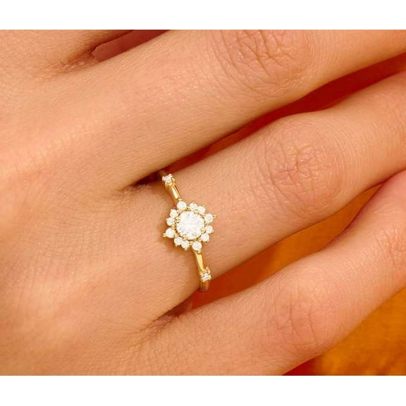 vylahjewellery Dainty Round Cut 14K Rose Gold Ring 1.50 CT Moissanite Dimond Ring Wedding Gift for Special One