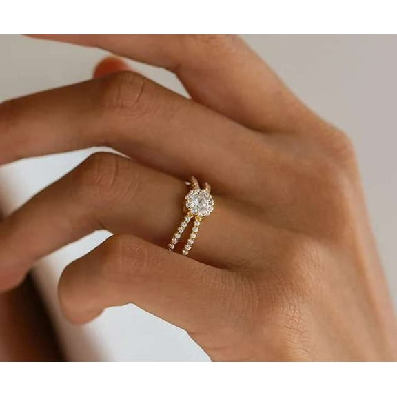 vylahjewellery Delicate Ring 2 CT Moissanite Round Cut Diamond Ring 14K Rose Gold Engagement Ring for Her