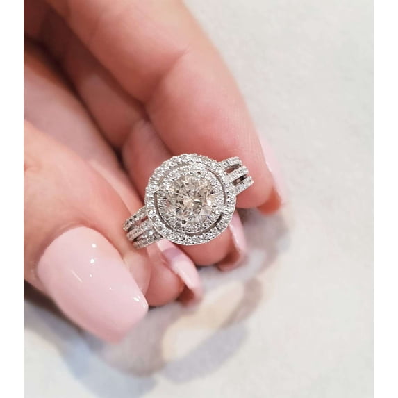 vylahjewellery Double Halo 925 Sterling Silver Proposal Ring Brilliant Round Cut Moissanite Engagement Ring Unique Wedding Bridal Ring for Her