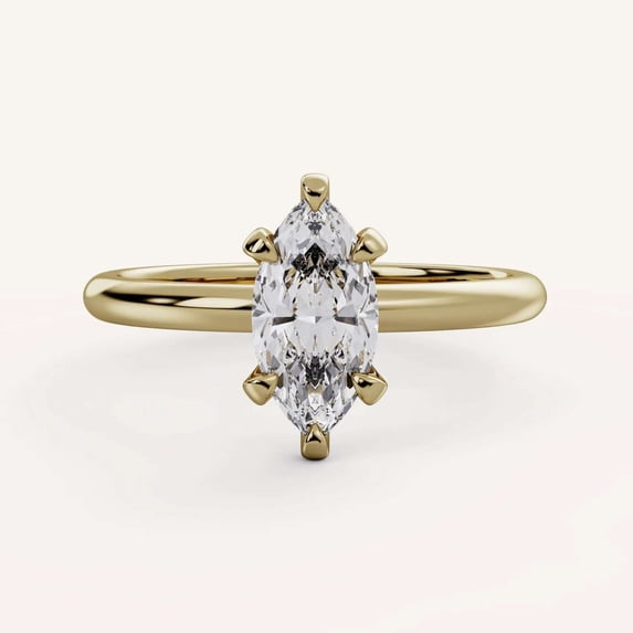 vylahjewellery Elegant 6-Prong Promise Wedding Ring Marquise Cut Solitaire Diamond Engagement Ring in 10K Vermeil Yellow Gold Minimalist Ring