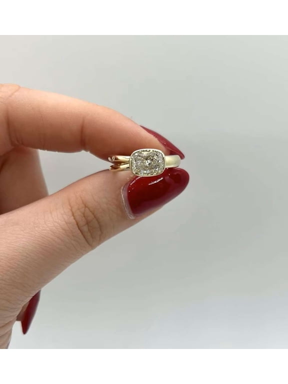 Elegant Cushion Diamond Engagement Ring 10K Vermeil Yellow Gold Anniversary Gift Ring Bezel Moissanite Solitaire Promise Ring