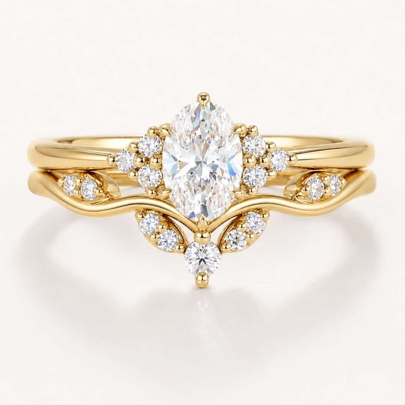 vylahjewellery Elegant Oval Cut Wedding Ring Set, 14K Yellow Gold Vermeil Engagement Ring with Matching Band, 2Pc Anniversary Ring for Her