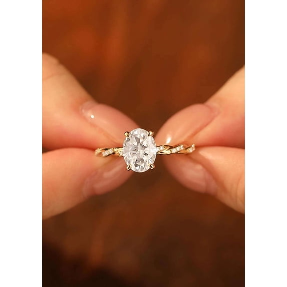 vylahjewellery Elegant Valentine Day Gift Pave Ring 14K Vermeil Yellow Gold Vine Twist Band with Sparkling Side Accents Hidden Halo Bridal Wedding Anniversary Ring for Her