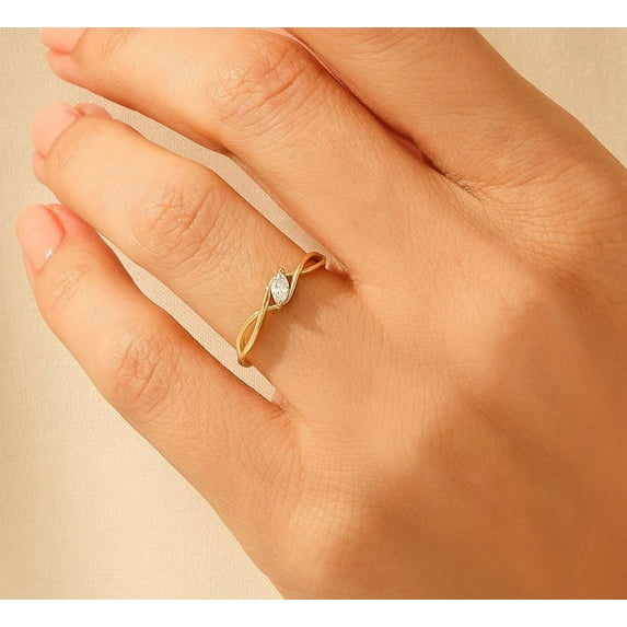 vylahjewellery Elegant Wedding Marquise Cut Moissanite Diamond Ring Twist Bypass Design Women’s 14K Yellow Gold Engagement Ring Handmade Jewelry Promise Ring and Bands