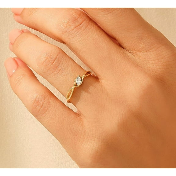 vylahjewellery Elegant Wedding Marquise Cut Moissanite Diamond Ring Twist Bypass Design Women’s 14K Yellow Gold Engagement Ring Handmade Jewelry Promise Ring and Bands