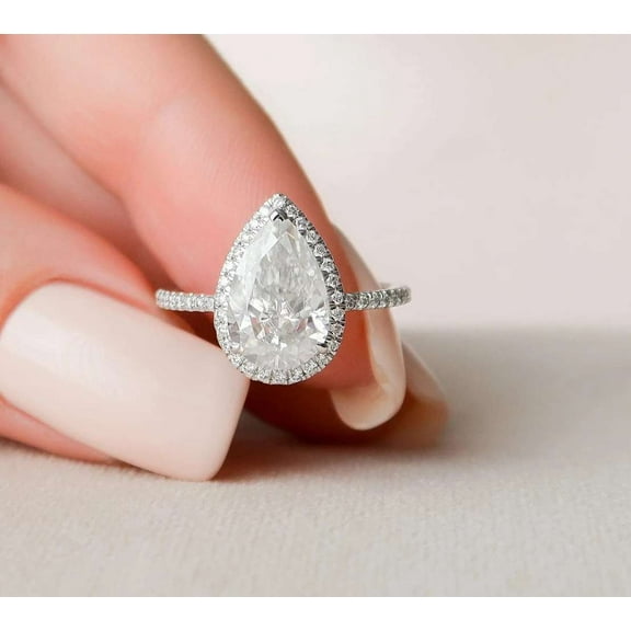 vylahjewellery Expensive 2 CT Pear Cut Moissanite Diamond Anniversary Ring 10K Rose Gold Halo Ring