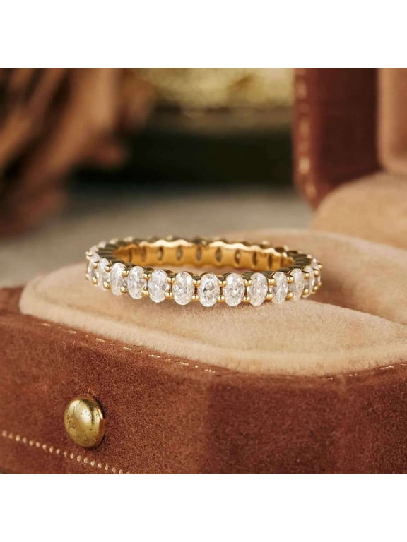 Full Eternity Moissanite Anniversary Woman Band 14K Vermeil Yellow Gold Valentine Day Gift Ring Elegant Oval Diamond Wedding Proposal Ring