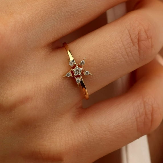 vylahjewellery Genuine 1 Ct Round Brilliant Cut Moissanite Diamond Ring Plated White Gold Star Shape Engagement Ring