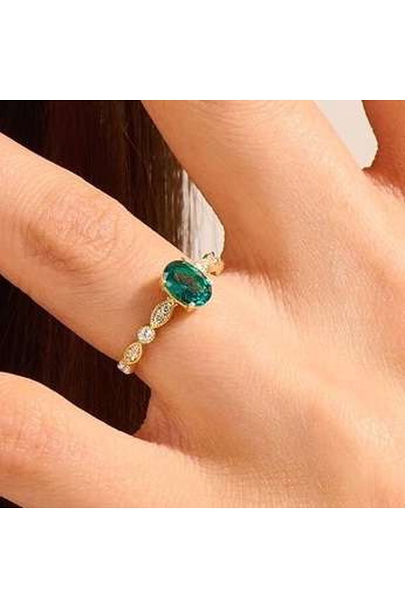 Green 2 CT Oval Cut Diamond Moissanite Ring 10K White Gold Handmade Wedding Ring for Her