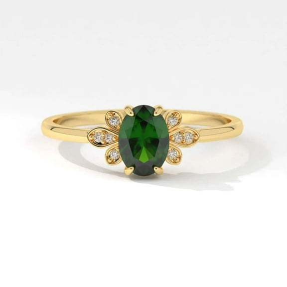 vylahjewellery Green Oval Cut 18K Yellow Gold Wedding Cluster Ring Moissanite Diamond Anniversary Rings Vintage Engagement Ring for Women