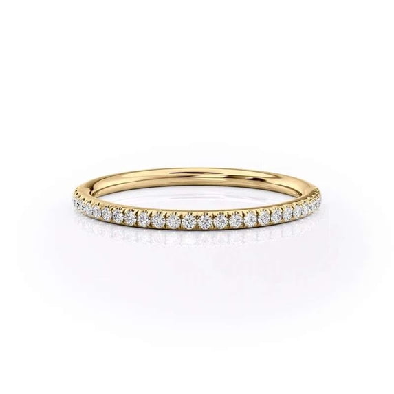 vylahjewellery Half Eternity Round Cut Moissanite Wedding Band 14K Vermeil Yellow Gold Stackable Ring Minimalist Anniversary Promise Handmade Jewelry