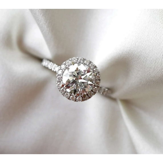 vylahjewellery Handmade Jewelry 10K Yellow Gold Moissanite Diamond Ring Brilliant 2 Ct Round Cut Halo Engagement Ring