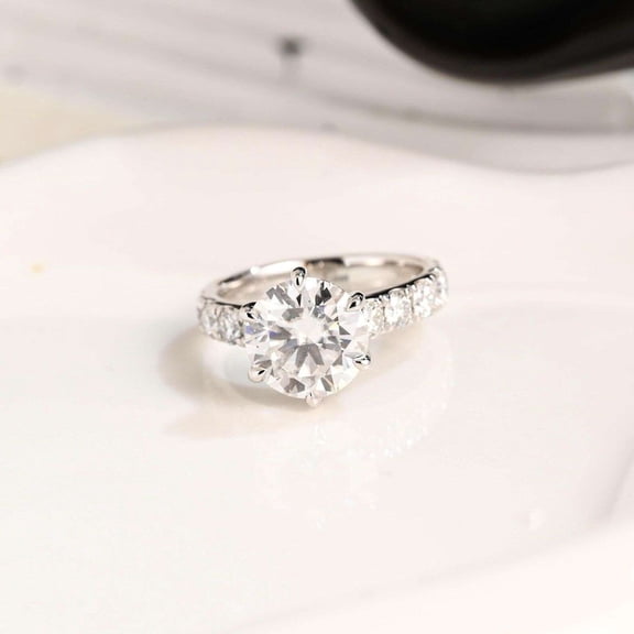vylahjewellery Hidden Halo 14K Vermeil White Gold Wedding Ring Six Prongs Moissanite Engagement Ring Bridal Ring, Birthday Gift for Her Classic Anniversary Rings