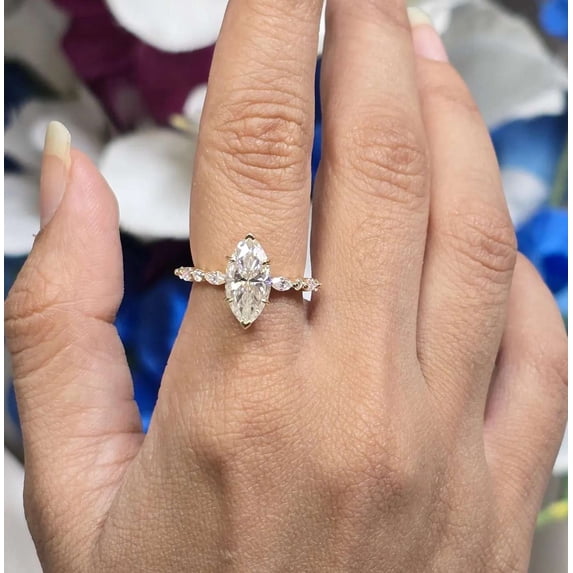 vylahjewellery Hidden Halo Marquise Diamond Engagement Ring Unique Six Prongs Moissanite Proposal Ring 10K Vermeil Yellow Gold Wedding Ring for Women