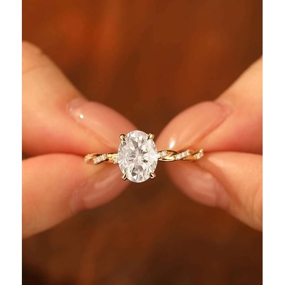 vylahjewellery Hidden Halo Moissanite Engagement Ring Wonderful Oval Shape Proposal Twist Band Vintage Vermeil Yellow Gold Wedding Anniversary Rings for Women