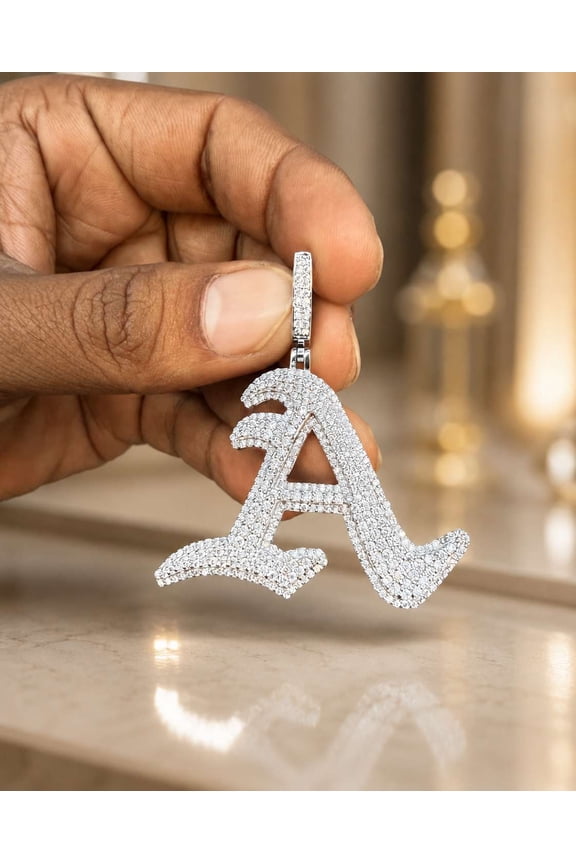 Iced Out Moissanite Initial Letter A Pendant for Men & Women 14K Vermeil Yellow Gold Customize Diamond Hip Hop Initial Charm Necklace