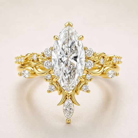 vylahjewellery Marquise Cut Engagement Ring for Women 14K Yellow Gold Vermeil Wedding Ring Vintage Band V Prong Solitaire Bridal Ring