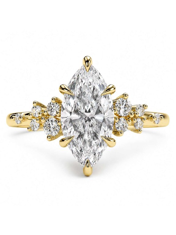 Marquise Cut Moissanite Ring, Engagement Ring for Women, Elegant Floral Cluster Wedding Ring, Anniversary Promise Ring