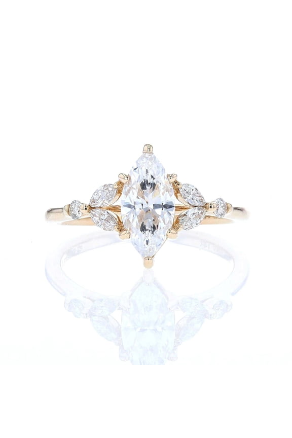 Marquise Diamond Cut Moissanite Engagement Ring 14K Vermeil Yellow Gold Vintage Promise Anniversary Bridal Jewelry Elegant Gift Classic Wedding Ring for Her