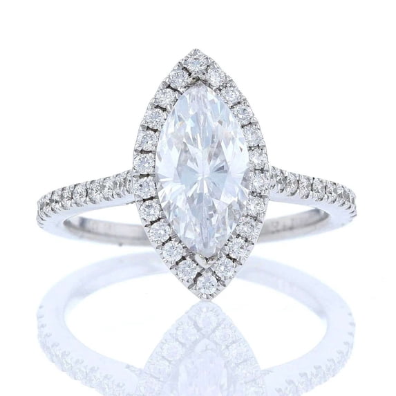 vylahjewellery Marquise Halo Setting Moissanite Ring for Women 10K Vermeil White Gold Engagement Anniversary Ring for Her Elegant Wedding Bridal Rings