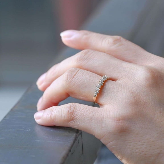 vylahjewellery Minimalist Moissanite Wedding Ring Dainty Half Eternity Engagement Anniversary Ring Stackable Ring 14K Vermeil Yellow Gold Matching Band