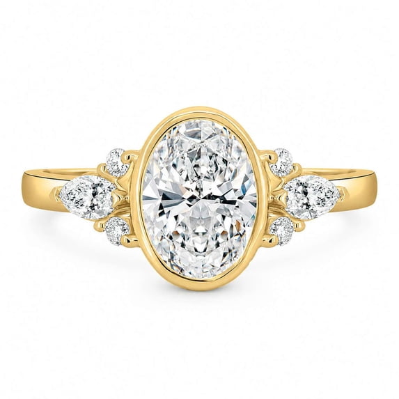vylahjewellery Oval Moissanite Ring, Bezel Engagement Ring for Women,Bezel-Set Round & Marquise Side-Diamonds