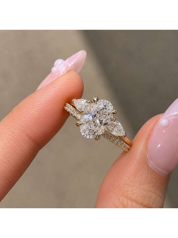 Moissanite Bridal Set with Curved Diamond Open Band, 2 Piece 14K Gold Vermeil Wedding Ring Set for Women, Oval Cut Diamond Engagement Ring