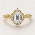 thumbnail image 1 of vylahjewellery Moissanite Wedding Ring Emerald Cut Vermeil Yellow Gold Engagement Ring for Women, Elegant Vintage Style Halo Ring, 1 of 5