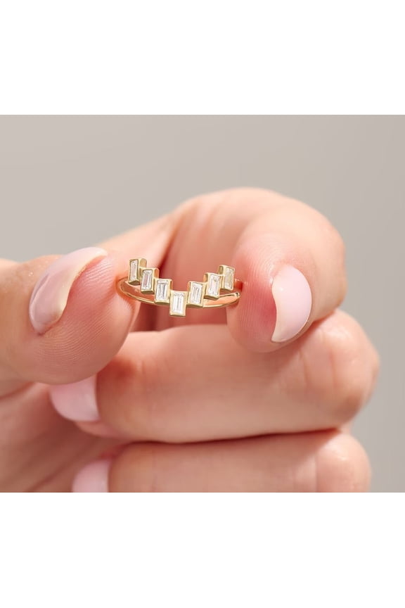 October Birthstones Stackable Wedding Rings Baguette Cut Unique Moissanite Diamond Ring 10K Yellow Gold for Women Engagement Ring