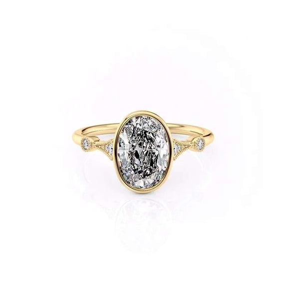 vylahjewellery Oval Cut Diamond Wedding Bezel Set Moissanite Engagement Ring for Women 14K Vermeil Yellow Gold Vintage Promise Anniversary Ring