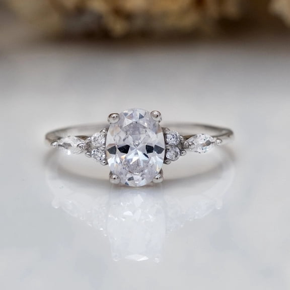 vylahjewellery Oval Cut Engagement Rings – Plated White Gols Marquise Side Stone Wedding Promise Ring – Moissanite Diamond Bridal Jewelry Gift