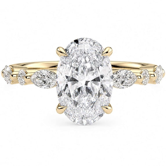 vylahjewellery Oval Cut Moissanite Ring, Engagement Ring for Women, Solitaire Ring with Side Stones, Classic Wedding Ring