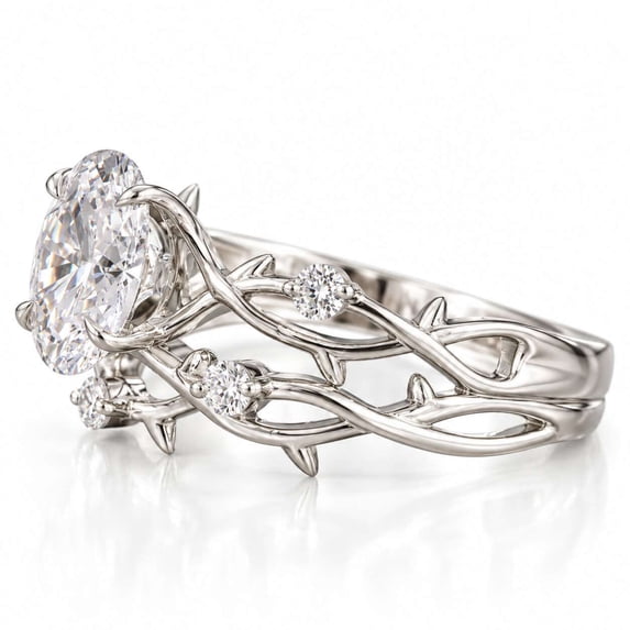 vylahjewellery Oval Cut Moissanite Ring, Twisted Engagement Ring for Women, Unique Stackable Wedding Bridal Set Ring