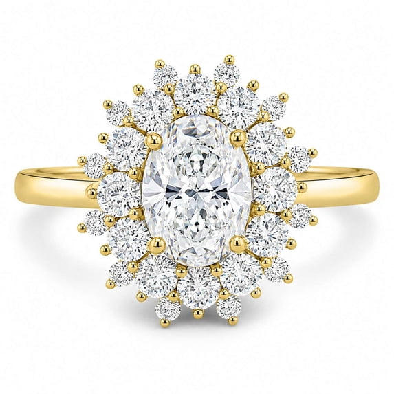 vylahjewellery Oval Moissanite Ring, Cluster Engagement Ring for Women, Vintage Halo Wedding Ring, Solitaire Promise Ring