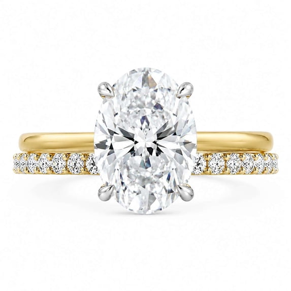 vylahjewellery Oval Moissanite Ring, Hidden Halo Engagement Ring for Women, Wedding Bridal Set Ring with Open Matching Band