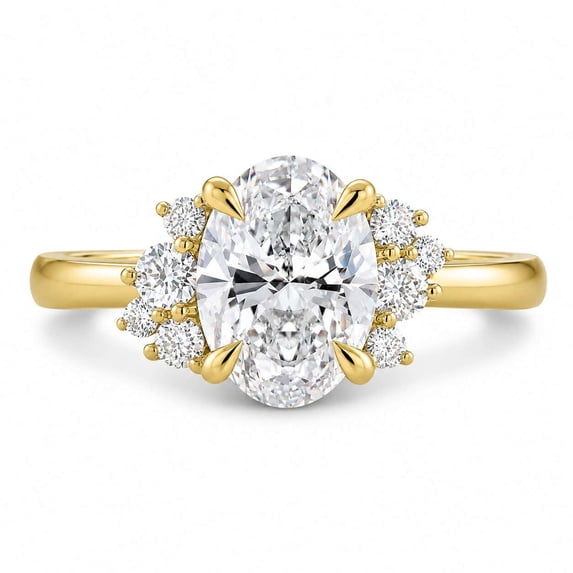 vylahjewellery Oval Moissanite Ring with Round Side Stones, Engagement Ring for Women, Bridal Wedding Ring, Luxury Proposal Ring