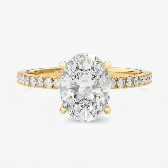 vylahjewellery Oval Moissanite Solitaire Ring, Engagement Ring for Women, Pave Setting Solitaire Rings, Hidden Halo Ring
