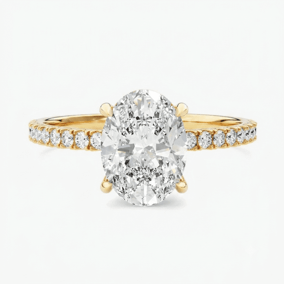 vylahjewellery Oval Moissanite Solitaire Ring, Engagement Ring for Women, Pave Setting Solitaire Rings, Hidden Halo Ring