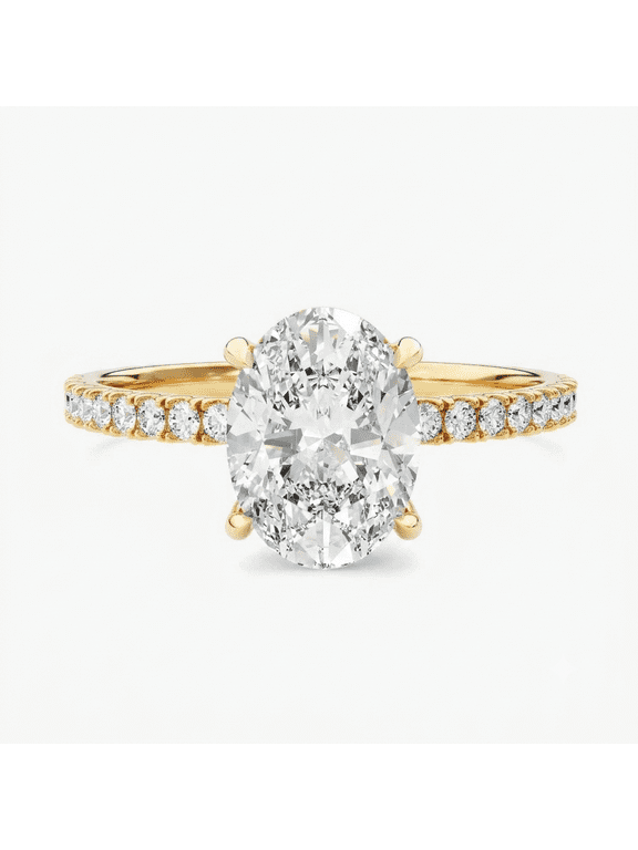 Oval Moissanite Solitaire Ring, Engagement Ring for Women, Pave Setting Solitaire Rings, Hidden Halo Ring