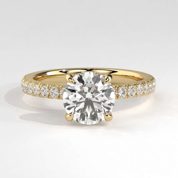 vylahjewellery Pave Band Wedding Ring, Bridal Wedding Ring for Women, 14K Vermeil Yellow Gold Solitaire Ring, Round Cut Moissanite Engagement Ring