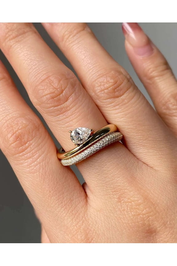 Pear Cut Engagement Ring for Women Curved 18K Rose Gold Wedding Ring Vintage Bridal Set Moissanite Diamond Anniversary Promise Ring Gift