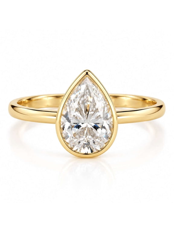 Pear Cut Moissanite Ring, Engagement Ring for Women, Bezel Set Wedding Ring, Solitaire Anniversary Promise Ring