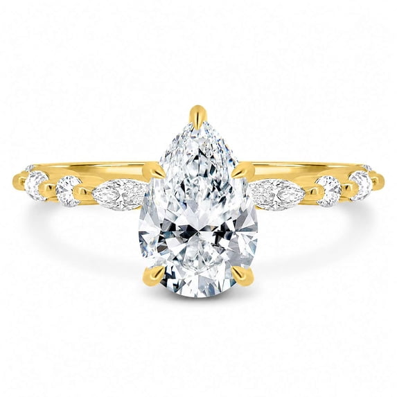 vylahjewellery Pear Moissanite Ring, Engagement Ring for Women, Proposal Ring with Side Stones, Luxury Bridal Ring
