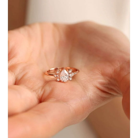 vylahjewellery Personalized 1.50 Ct Pear Cut Diamond Ring Plated White Gold Ring Moissanite Diamond Engagement Anniversary Ring