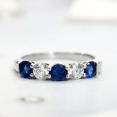 thumbnail image 1 of vylahjewellery Plated White Gold Blue and White Moissanite Diamond Ring – Five-Stone Engagement Ring for Women – Elegant Anniversary Band – Jewelry Gift, 1 of 7