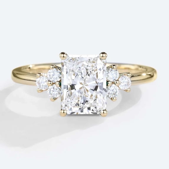 vylahjewellery Radiant Cut Moissanite Wedding Anniversary Ring for Women with Round Side Stone Diamond Engagement Ring 14K Vermeil Yellow Gold Solitaire Valentine Ring
