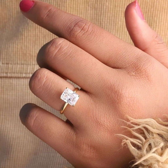 vylahjewellery Radiant Diamond Cut Moissanite Solitaire Engagement Ring 10K Vermeil Yellow Gold Minimalist Promise Anniversary Bridal Jewelry Gift