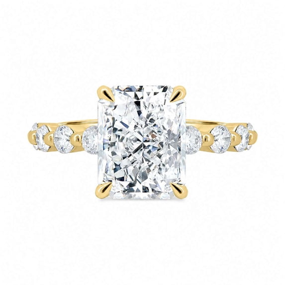 vylahjewellery Radiant Moissanite Ring with Side Diamond Accents, Solitaire Engagement Ring for Women, Hidden Halo Wedding Ring