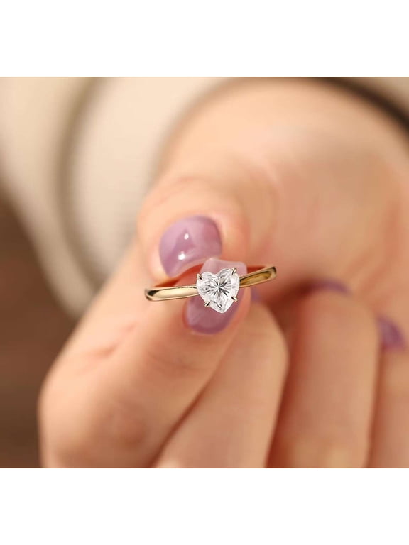 Romantic Heart Cut Moissanite Promise Ring 14K Vermeil Yellow Gold Engagement Ring Elegant Valentine Day Gift Ring Beautiful Solitaire Ring