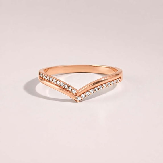 vylahjewellery Rose Gold Vermeil Chevron Wedding Band for Women, V Shaped Engagement Ring, Curved Stackable Engagement Ring, Anniversary Gift Ring